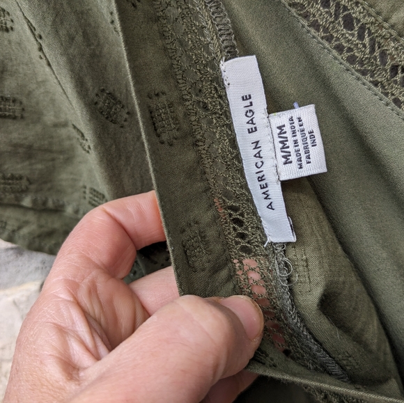 American Eagle Olive Green Eyelet Dress - Picture 4 of 6